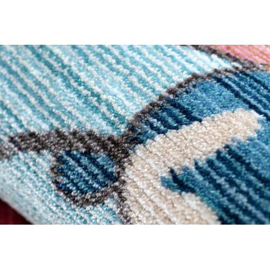 Moderný detský koberec TOYS 75328 KLAUN, nepravidelný tvar, modrá, tyrkysová, červená fuchsie