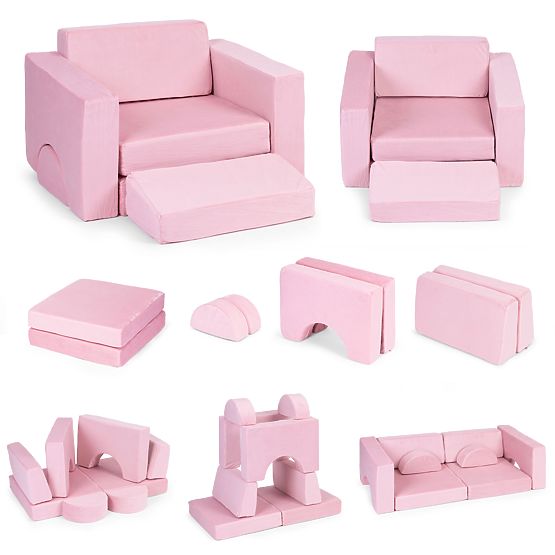 Modulárne detské kreslo DIY 8 mäkkých vankúšov skladacie - ružové ECOTOYS