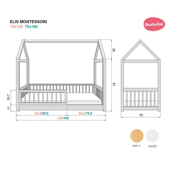 Montessori domčeková posteľ Elis biela