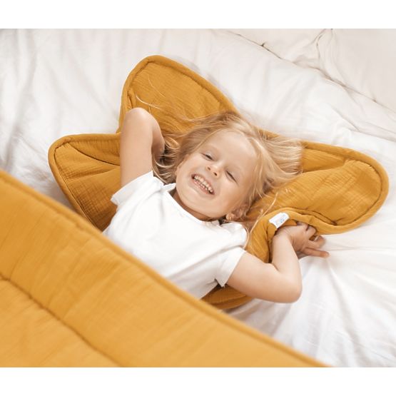 Mušelínová dečka a vankúšik s výplňou 100x135 + 40x60 - horčicová