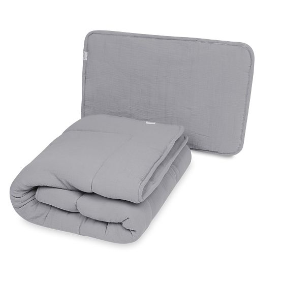 Mušelínová dečka a vankúšik s výplňou 100x135 + 40x60 - tmavo šedá