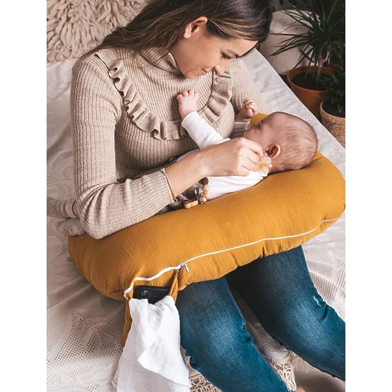 Mušelínový polohovací vankúš Heavens - horčicový