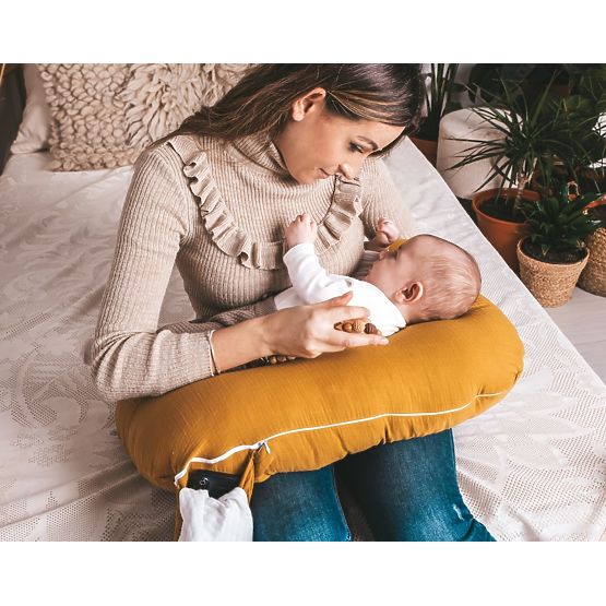 Mušelínový polohovací vankúš Heavens - horčicový