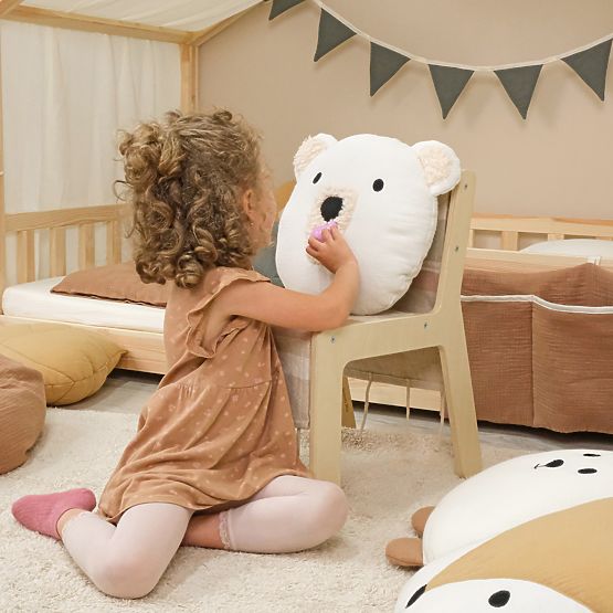 Mušelínový vankúšik Ourbaby Ø 35 cm Medveď - ecru