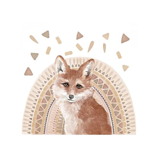 Nálepky na stenu - líška na dúhovom pozadí