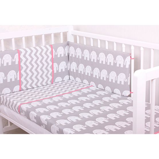 Obliečky do postieľky - sloníky - sivé - 120x90cm