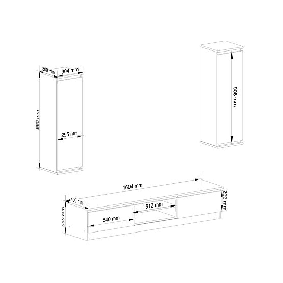 Obývacia stena CLP - sada nábytku vitrína + biela TV skrinka