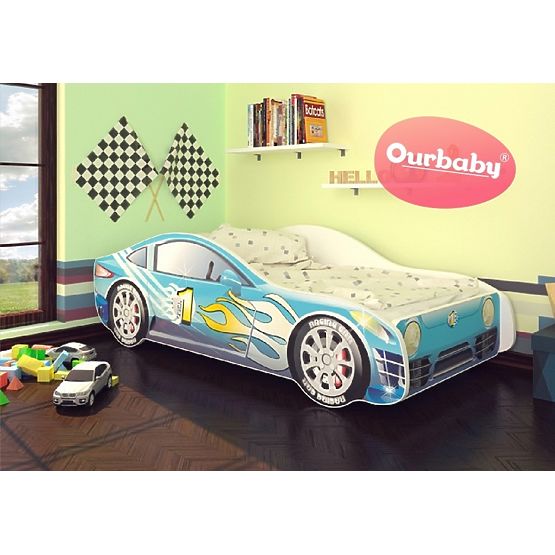 OURBABY detská posteľ - modré autíčko + matrac zadarmo