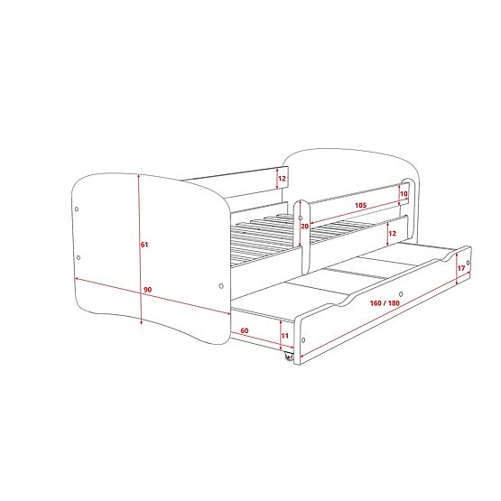 Detská posteľ so zábranou Ourbaby - bager - biela