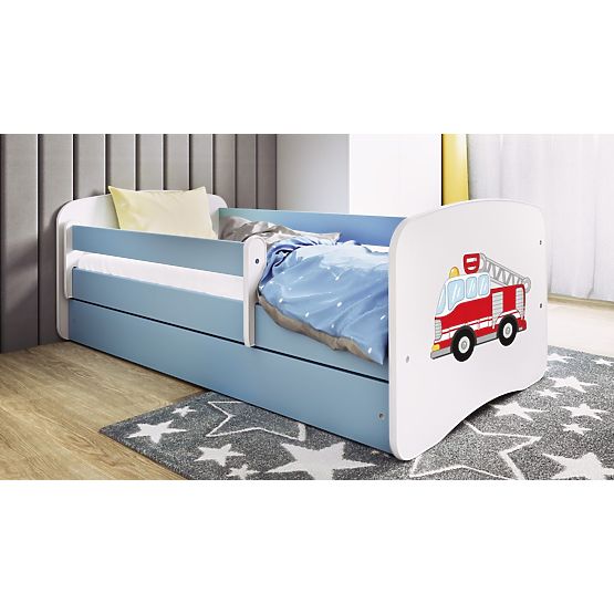 Detská posteľ so zábranou Ourbaby - Hasičské auto - modrá