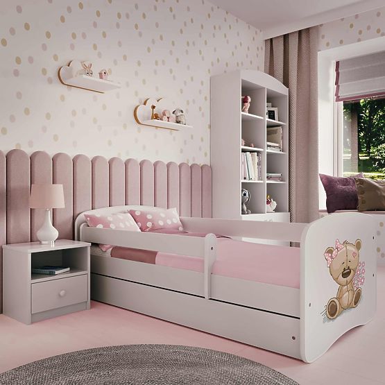 Detská posteľ so zábranou Ourbaby - Méďa - biela