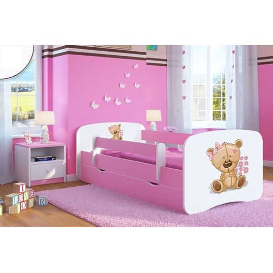 Detská posteľ so zábranou Ourbaby - Méďa - ružová