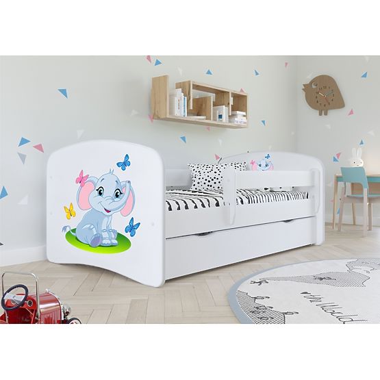 OURBABY detská posteľ so zábranou - sloník - biela