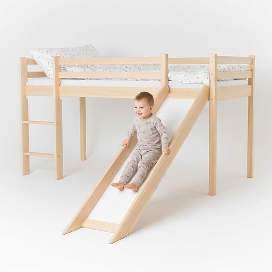 Detská vyvýšená posteľ Ourbaby Modo so šmykľavkou - borovica