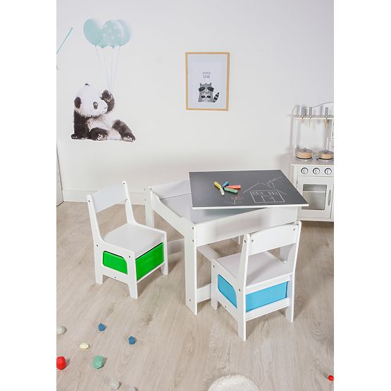 Ourbaby detský stôl so stoličkami s modrým a zeleným boxom