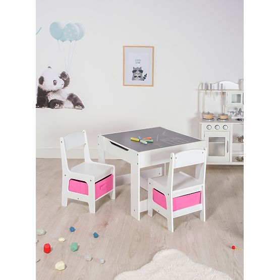 Ourbaby detský stôl so stoličkami s ružovými boxmi