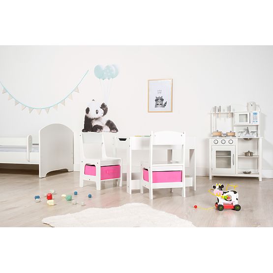 Ourbaby detský stôl so stoličkami s ružovými boxmi