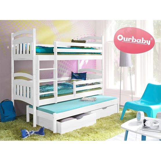 OURBABY poschodová posteľ s prístelkou Marco III - biela