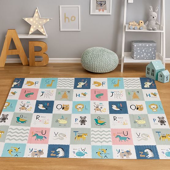 Penová podložka pre deti 200x150 cm vzdelávacia obojstranná skladacia mierka rastu abeceda ECOTOYS