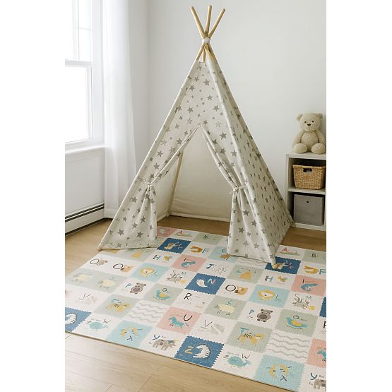 Penová podložka pre deti 200x180 cm vzdelávacia obojstranná skladacia mierka rastu abeceda ECOTOYS