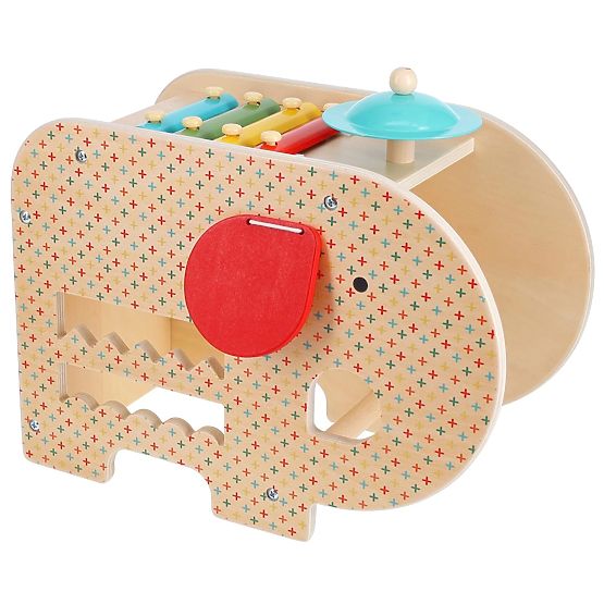 Petit Collage Drevený hudobný slon 5v1