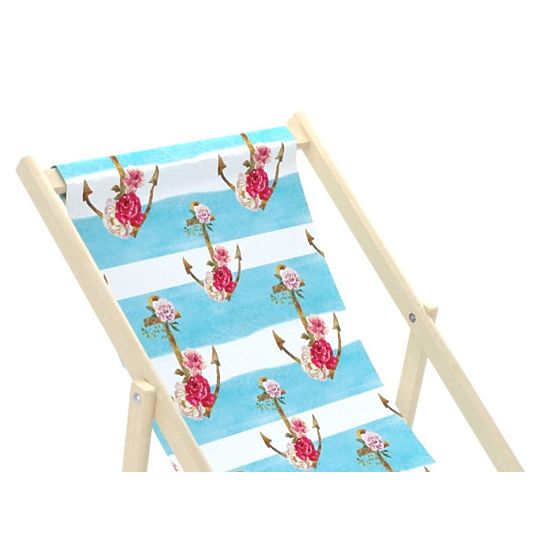 Plážové ležadlo Kotvy s kvetinami - modro-biele