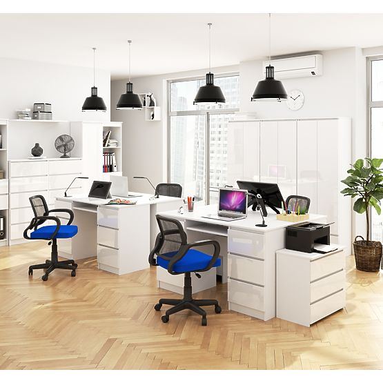 POČÍTAČOVÝ STÔL A-11 135 cm 6 ZÁSUVIEK PK BIELA / BIELY LESK