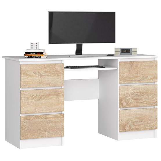 POČÍTAČOVÝ STÔL A-11 135 cm 6 ZÁSUVIEK PK BIELA / SONOMA