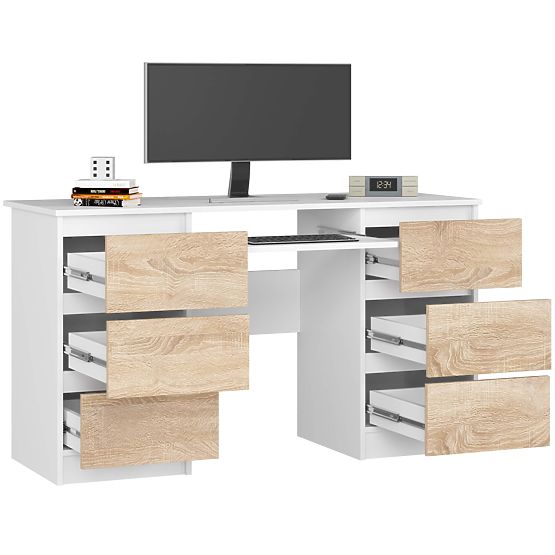 POČÍTAČOVÝ STÔL A-11 135 cm 6 ZÁSUVIEK PK BIELA / SONOMA