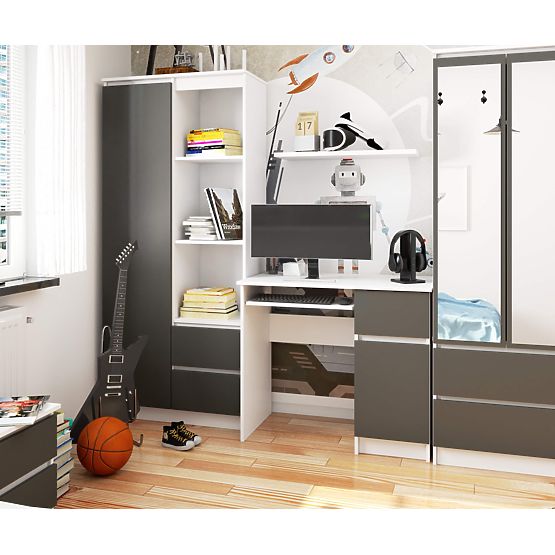 POČÍTAČOVÝ STÔL PIKSEL PK BIELY / ŠEDÝ - PRAVÝ