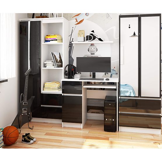 POČÍTAČOVÝ STÔL PIKSEL PK ČIERNY LESK ĽAVÝ