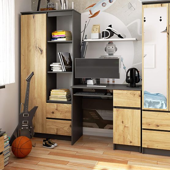 POČÍTAČOVÝ STÔL PIKSEL PK ŠEDÝ / DUB ARTISAN - PRAVÝ