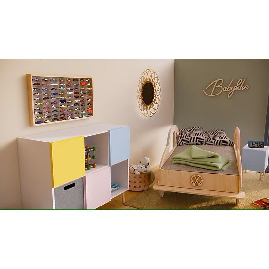 Polica na autíčka Hot Wheels - prírodná, 80 miest