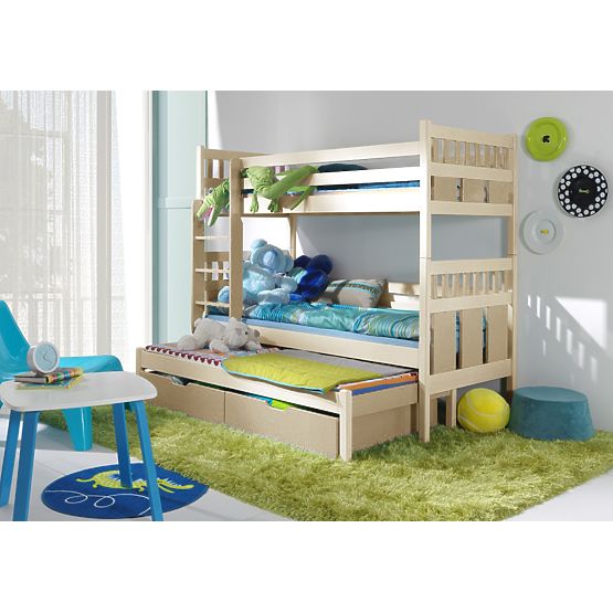Poschodová posteľ s prístelkou SOPHIE - prírodná