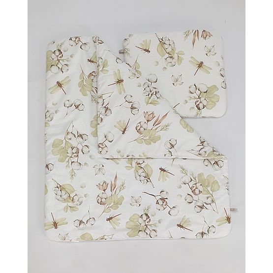 Prútená postieľka s výbavou pre bábätko - Kvety bavlny