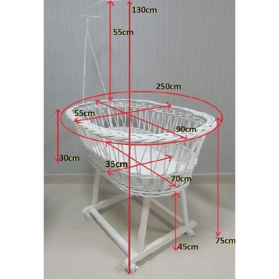 Prútená postieľka s výbavou pre bábätko - ružové hviezdy