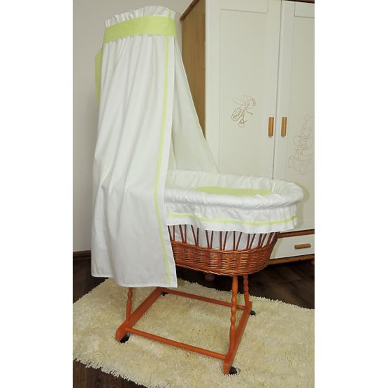 Prútený kôš pre bábätko so zelenou sadou obliečok