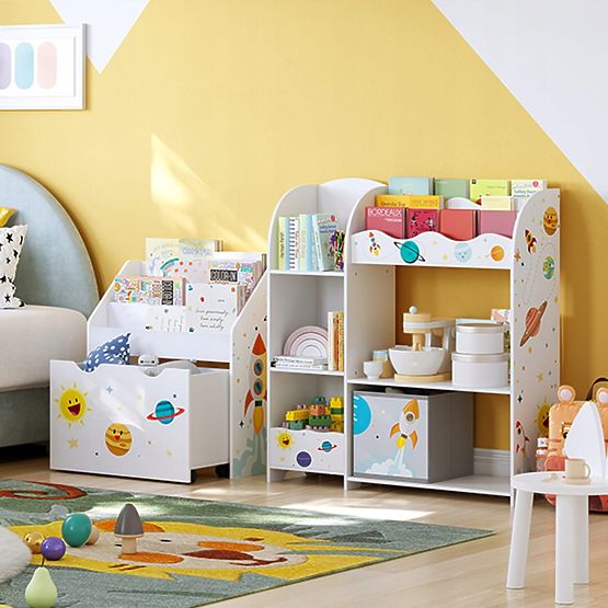 Regál na hračky skrinka pre deti 5 políc 2 úložné boxy priehradky na knihy