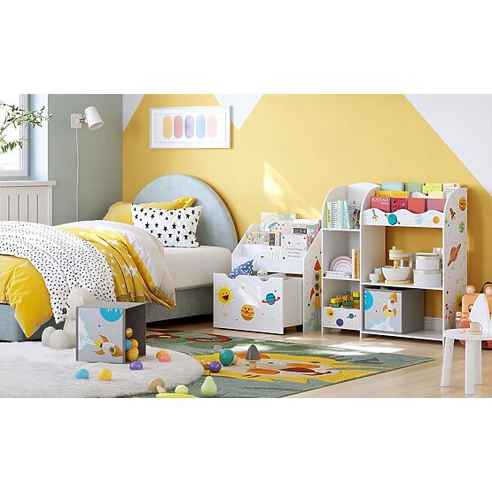 Regál na hračky skrinka pre deti 5 políc 2 úložné boxy priehradky na knihy