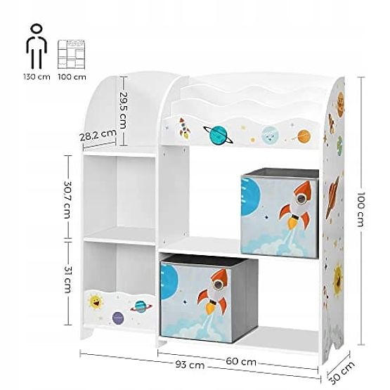 Regál na hračky skrinka pre deti 5 políc 2 úložné boxy priehradky na knihy