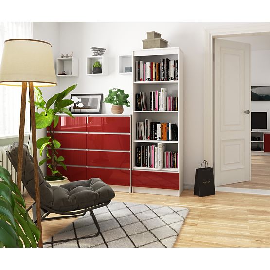 REGÁL R 60 cm CLP 1 ZÁSUVKA 4 POLICE BIELY / ČERVENÝ LESK