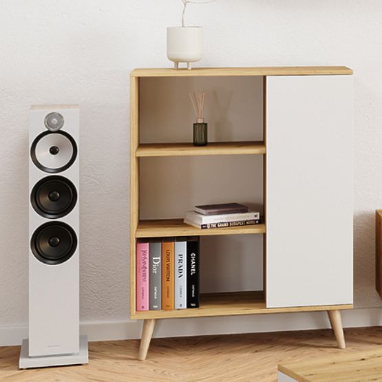 Regál vitrína Fondi drevené nohy Dub artisan biely