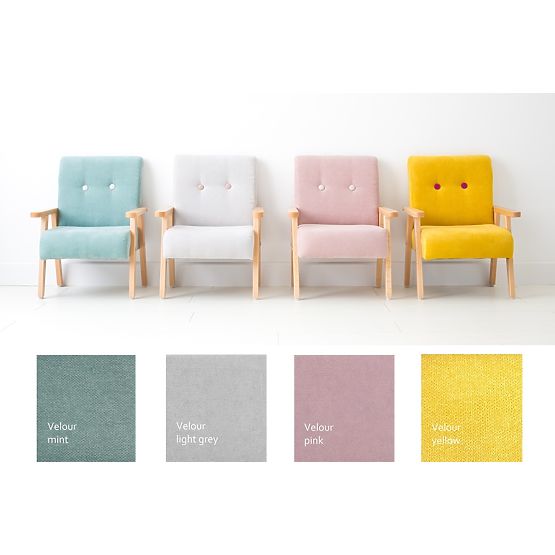 Retro detské kresielko Velur - svetlo šedá