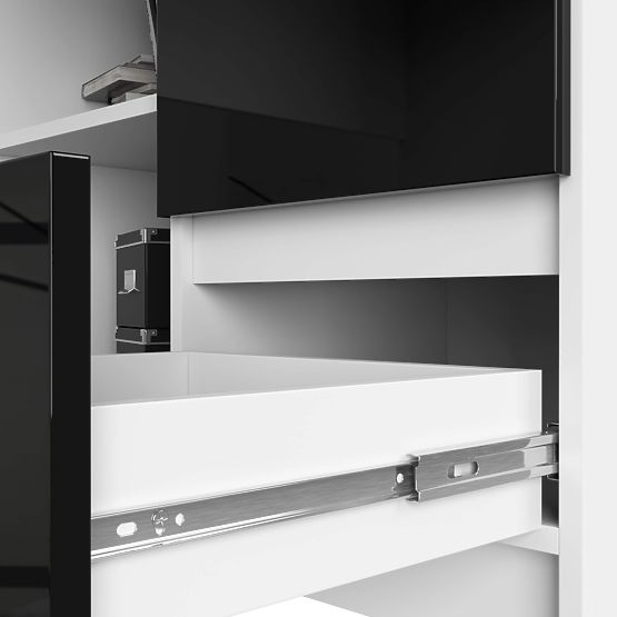 ROHOVÝ PÍSACÍ STÔL B16 124 cm PRAVÝ 3 ZÁSUVKY PK BIELY / ČIERNY LESK