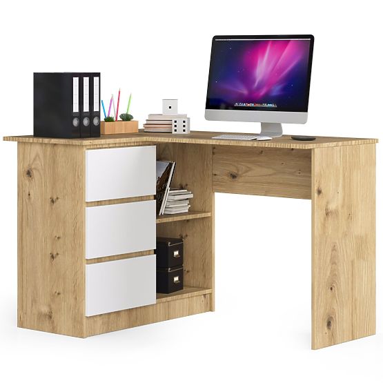 ROHOVÝ PÍSACÍ STÔL B16 CLP ĽAVÝ DUB ARTISAN / BIELY