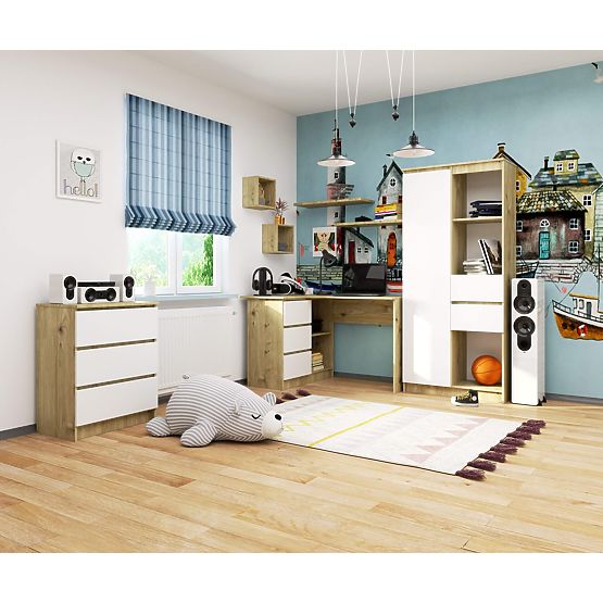 ROHOVÝ PÍSACÍ STÔL B16 CLP ĽAVÝ DUB ARTISAN / BIELY