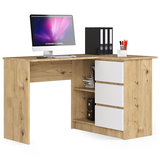 ROHOVÝ PÍSACÍ STÔL B16 CLP PRAVÝ DUB ARTISAN / BIELY