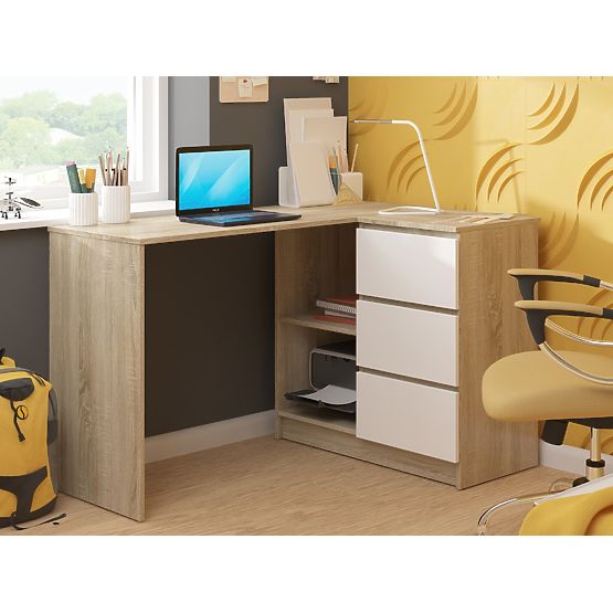 ROHOVÝ PÍSACÍ STÔL B16 CLP PRAVÝ PK SONOMA / BIELY