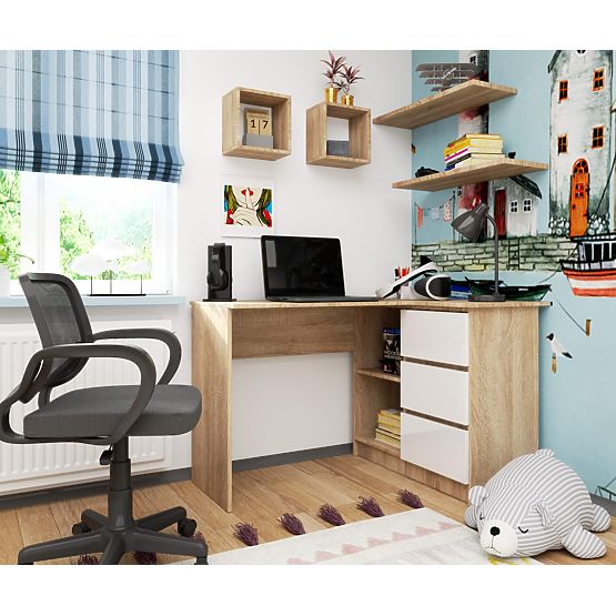 ROHOVÝ PÍSACÍ STÔL B16 CLP PRAVÝ PK SONOMA / BIELY