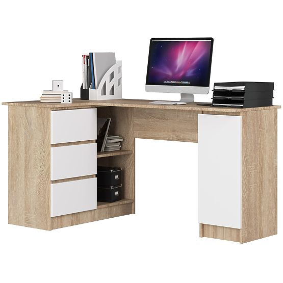 ROHOVÝ PÍSACÍ STÔL B20 155 cm ĽAVÝ PK SONOMA / BIELA